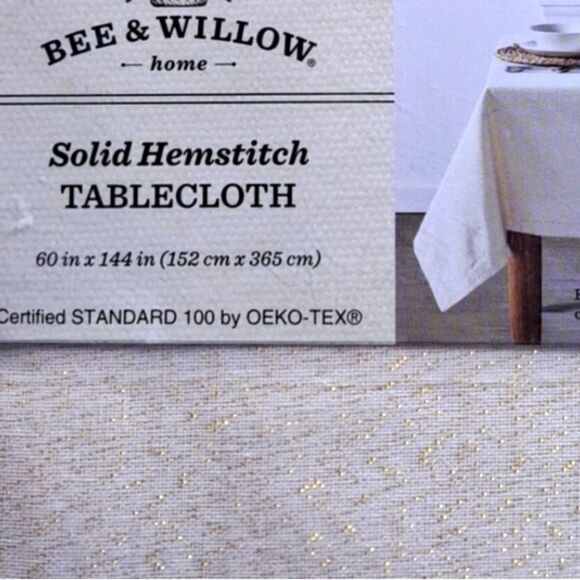 Bee & Willow Solid Hemstitch Tablecloth Vanilla Ice Gold NWT - Picture 3 of 14
